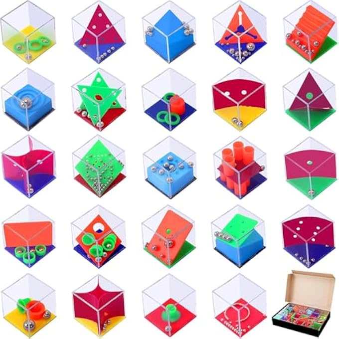 TAZWEEP 24PCS MINI MAZE PUZZLE CUBES BOX SET, BRAIN TEASER PUZZLES FOR KIDS, ASSORTED 3D BRAIN TEASER PUZZLE CUBES, BALANCE IQ MAZE GAME MINI PUZZLE BOX - Image 1